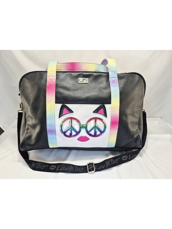 Betsey Johnson Handbags - Betsey Johnson faux leather weekender duffle bag 18" cat design and rainbows